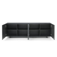 Additional view of Harper Buffet in charcoal and black, featuring matte finish and four hinged cabinet doors.