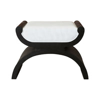 Janna, shown in espresso brown and white with oak wood, linen fabric, and upholstered seat cushion.
