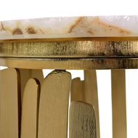 Additional view of Manchette Console Table in gold and white, featuring bronzed finish and a openwork pedestal base.
