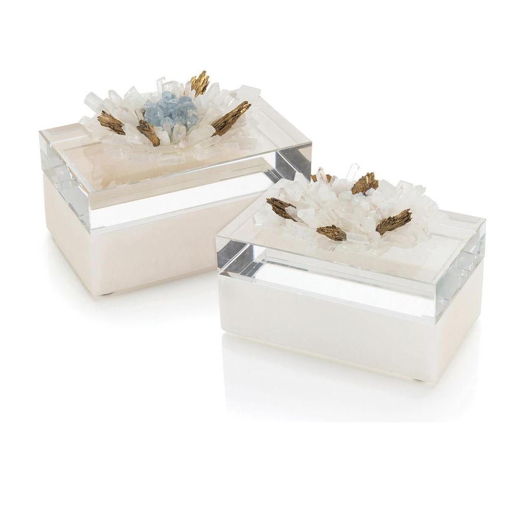 Boxes Festooned In Stones Box With Celestite - Clear, Grey, White