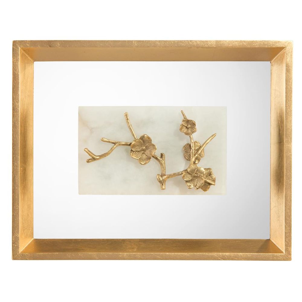 Wall Decor Budded Branch On Stone/ Alabaster - Grey, White
