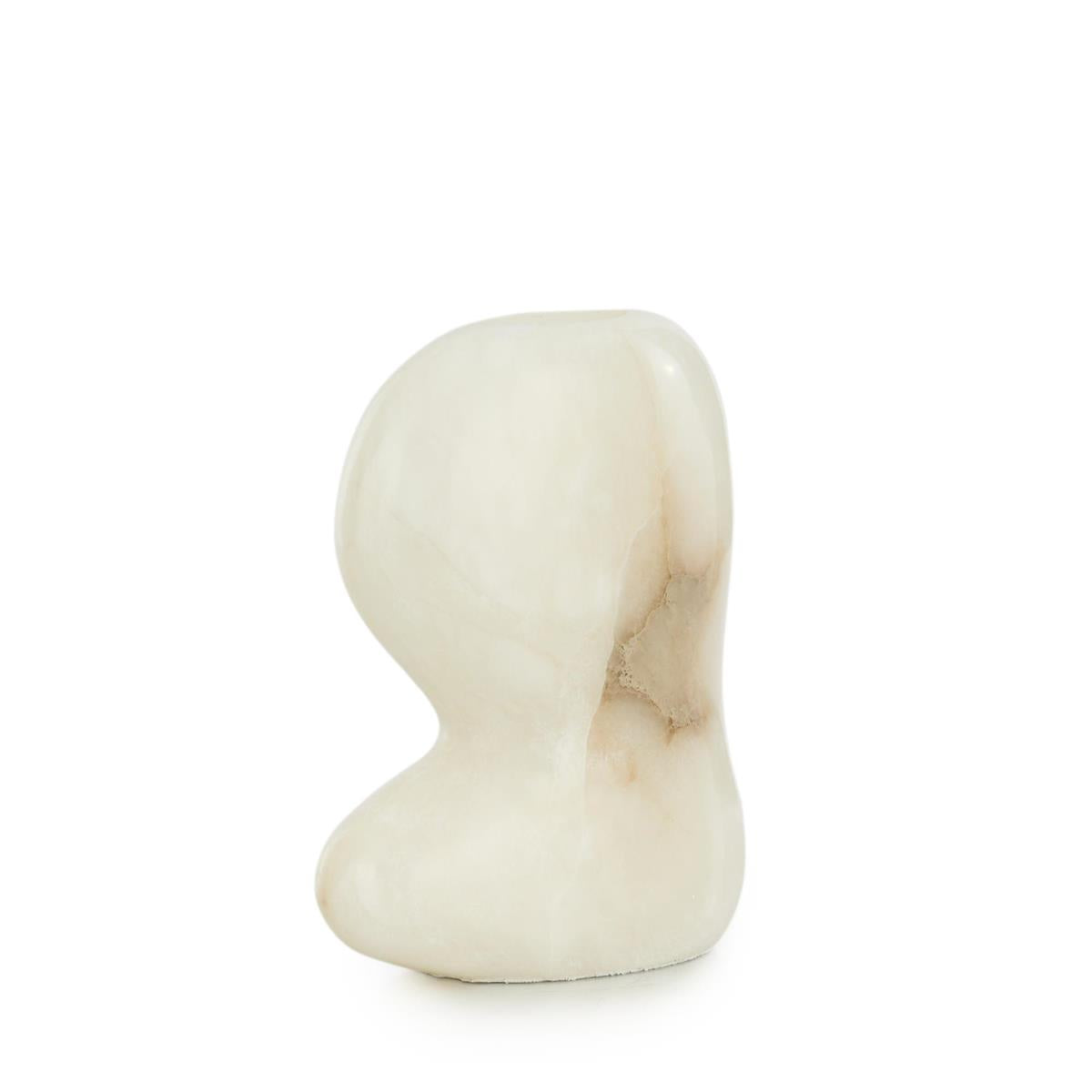 Abstract Alabaster Vase, Small, shown in ivory and off-white with alabaster and open top vessel opening.