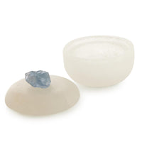 Alternate view of Earthborn Jar, Large, featuring smooth polished stone, alabaster, celestite crystal, and removable lid.