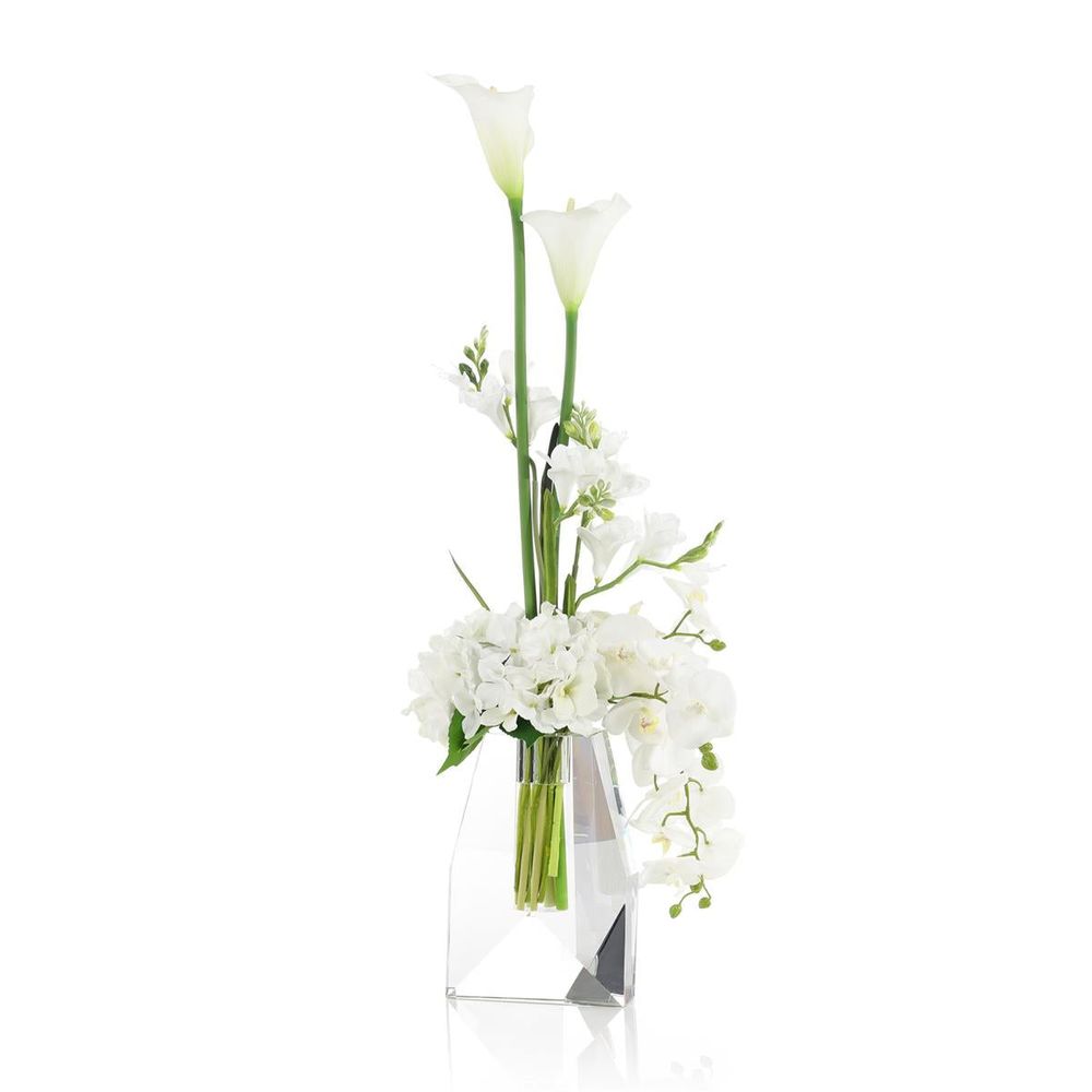 Additional view of Icy Crystal Bouquet in clear and white, featuring polished finish and narrow cylindrical water well.