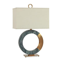 Alternate view of Rounda Marble Lamp, featuring natural stone finish, marble, brass, and a freestanding weighted base.
