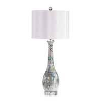 Alternate view of Aquarelle Buffet Lamp, featuring glossy finish, ceramic, fabric, and freestanding table lamp.