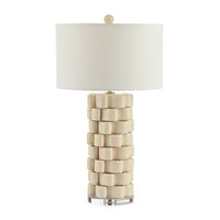 Rolling Breeze Table Lamp, shown in ivory and cream with glazed ceramic, crystal, and a table lamp base.
