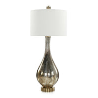 Alternate view of Arabella Buffet Lamp, featuring brushed brass finish, glass, metal, and a drum shade.
