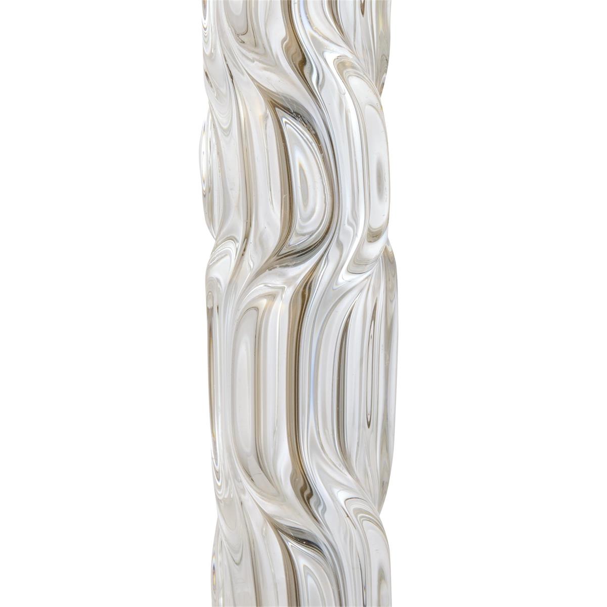 Additional view of Akira Buffet Lamp in clear and white, featuring weathered antique brass and buffet/table lamp proportions.
