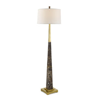 Apex Floor Lamp, shown in dark brown and ivory with marble, brass, and freestanding floor lamp.