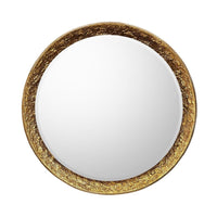 Sunlit Gilded Mirror, Round, shown in gold and warm metallic amber with wood, glass, and beveled mirror glass.