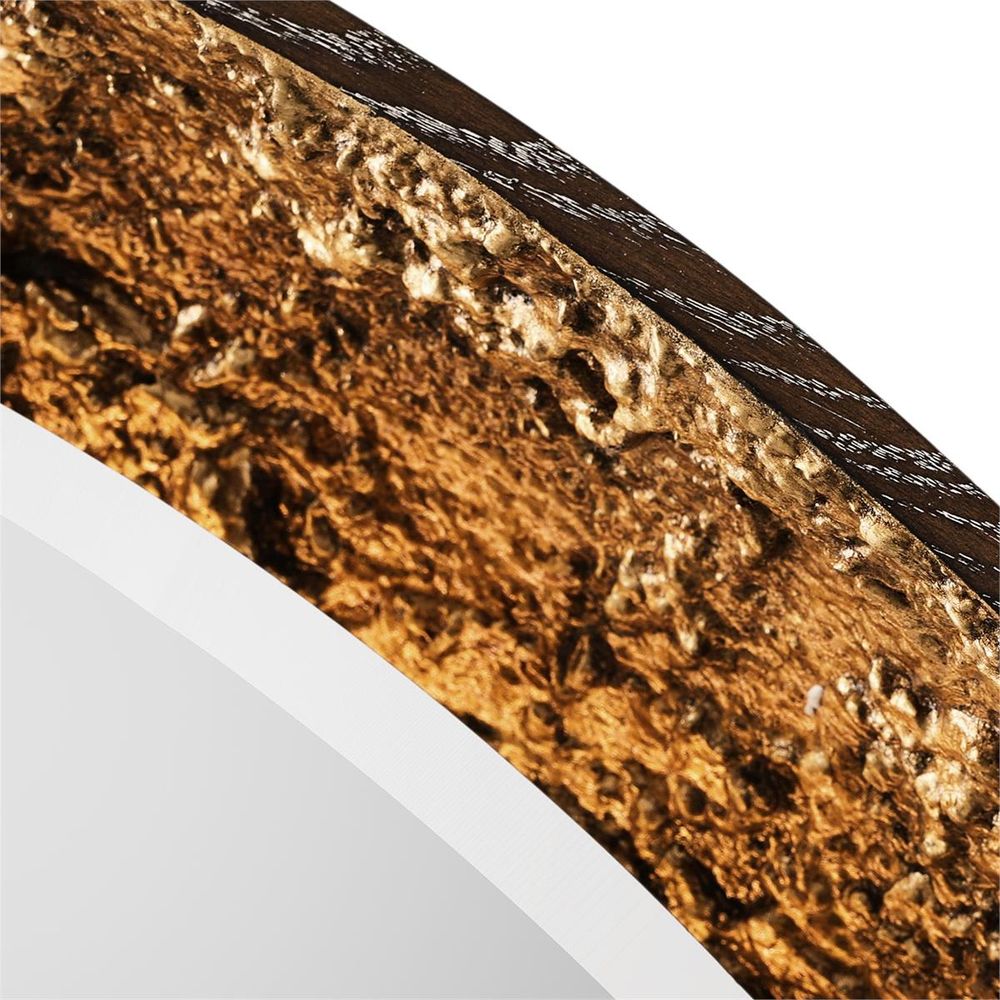 Additional view of Sunlit Gilded Mirror, Round in gold and warm metallic amber, featuring beveled mirror glass.