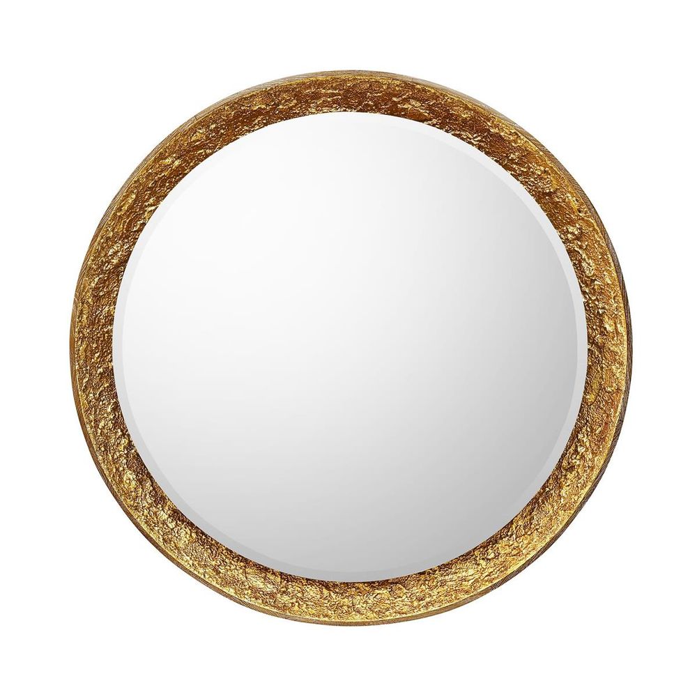 Alternate view of Sunlit Gilded Mirror, Round, featuring wood, glass, and beveled mirror glass.