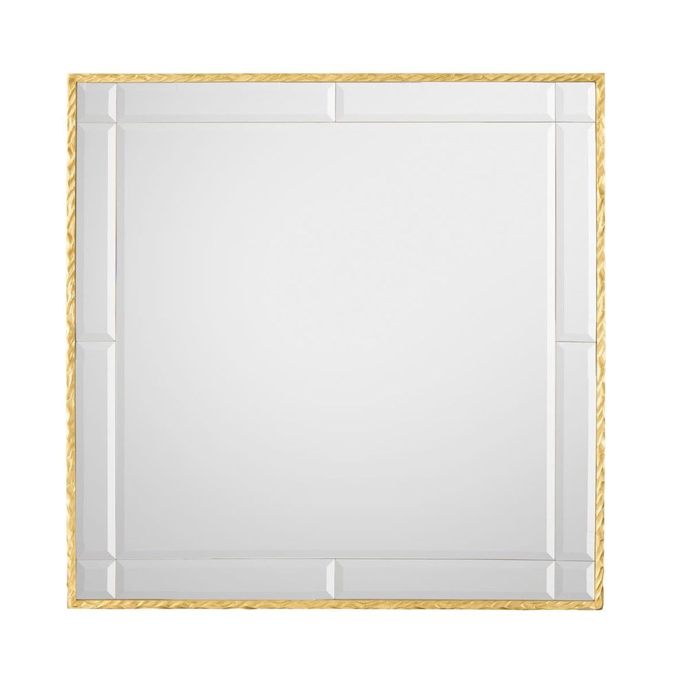 Eterna Mirror, Gold, shown in gold and clear with wood, glass, and wall-mounted mirror.