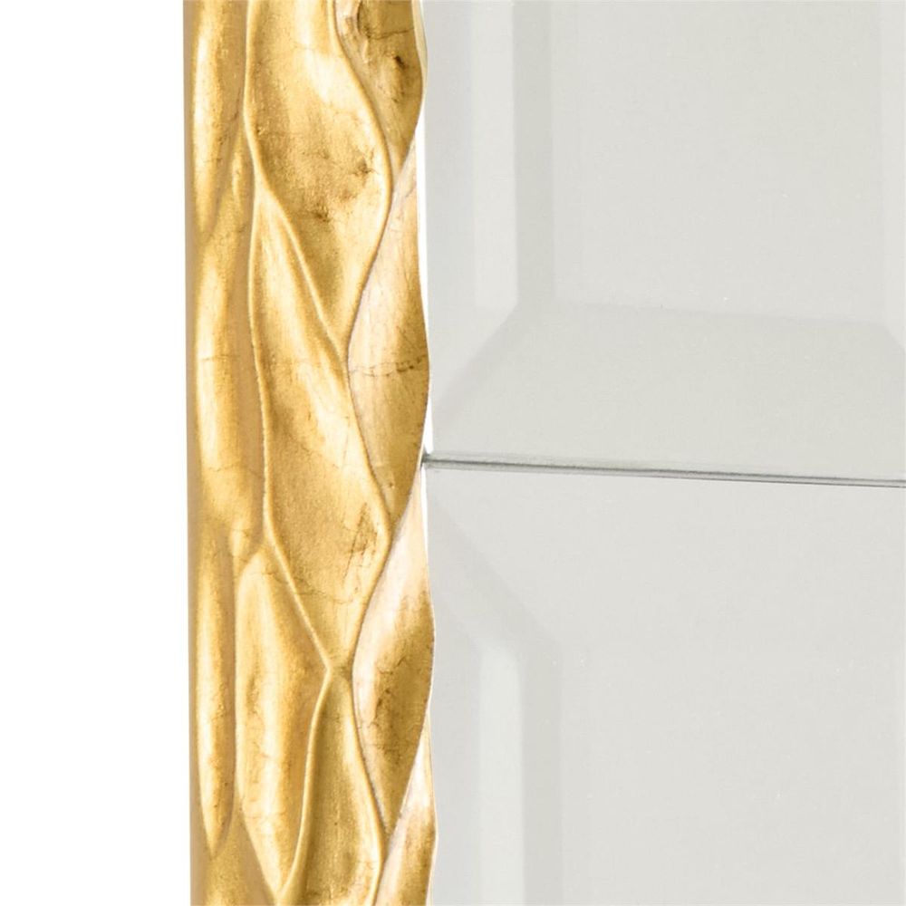 Alternate view of Eterna Mirror, Gold, featuring textured finish, wood, glass, and wall-mounted mirror.