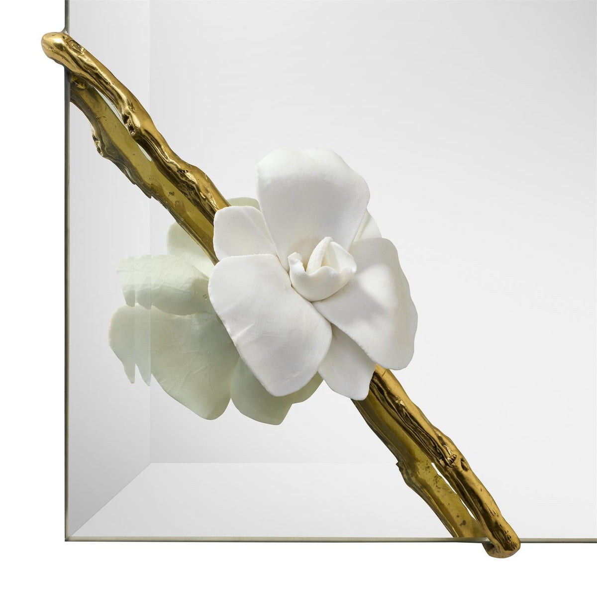 Additional view of Wallflower Mirror II in white and gold, featuring beveled finish and wall-mounting mirror.