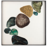 He Hongbing's Elemental Forms, shown in deep teal and emerald green with composite and gold leaf.
