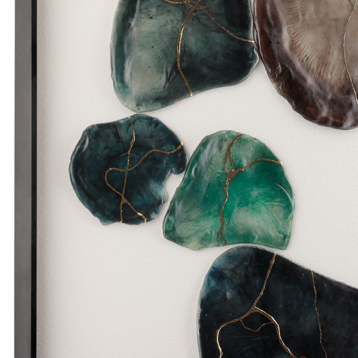 Additional view of He Hongbing's Elemental Forms in deep teal and emerald green.