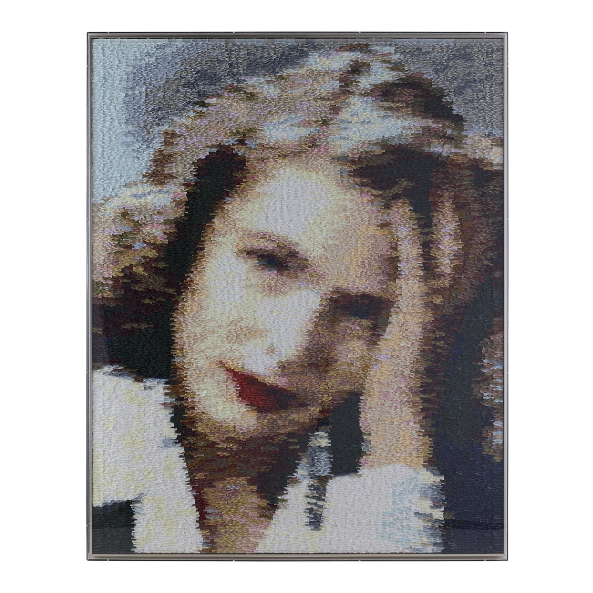 Tony Fey's She Waits in Time, shown in beige and ivory with mosaic tiles and glass or resin tesserae.