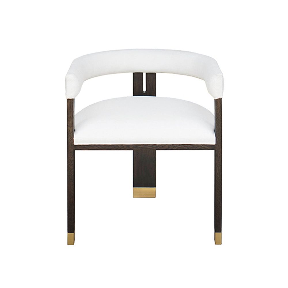 Jude Espresso Modern Wooden Accent Chair, shown in white and dark espresso brown with fabric upholstery and wood.