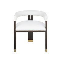 Jude Espresso Modern Wooden Accent Chair, shown in white and dark espresso brown with fabric upholstery and wood.