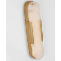 Alternate view of Margareth 20" Elongated Sconce, featuring satin metal finish, alabaster, brass, and wall-mounting hardware.