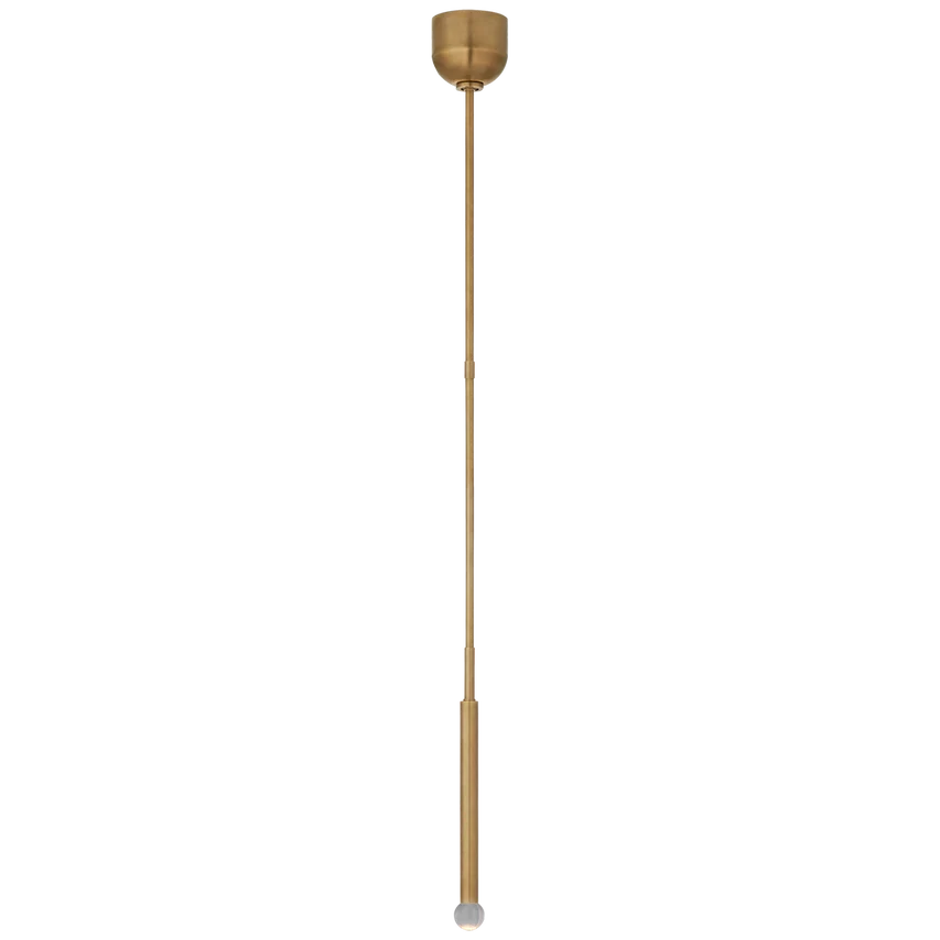 Beauvais Lone Pendant, shown in antique brass and warm gold with brass, glass, and a ceiling canopy mount.