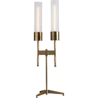 Additional view of Tomales Table Lamp, featuring brushed metal finish, brass, frosted glass, and dual upright light sources.
