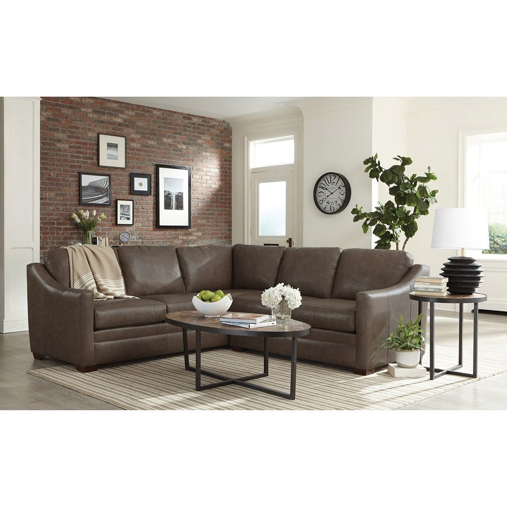 Alternate view of Eclipse L Corner Sectional, featuring leather, wood, and l-shaped corner configuration.