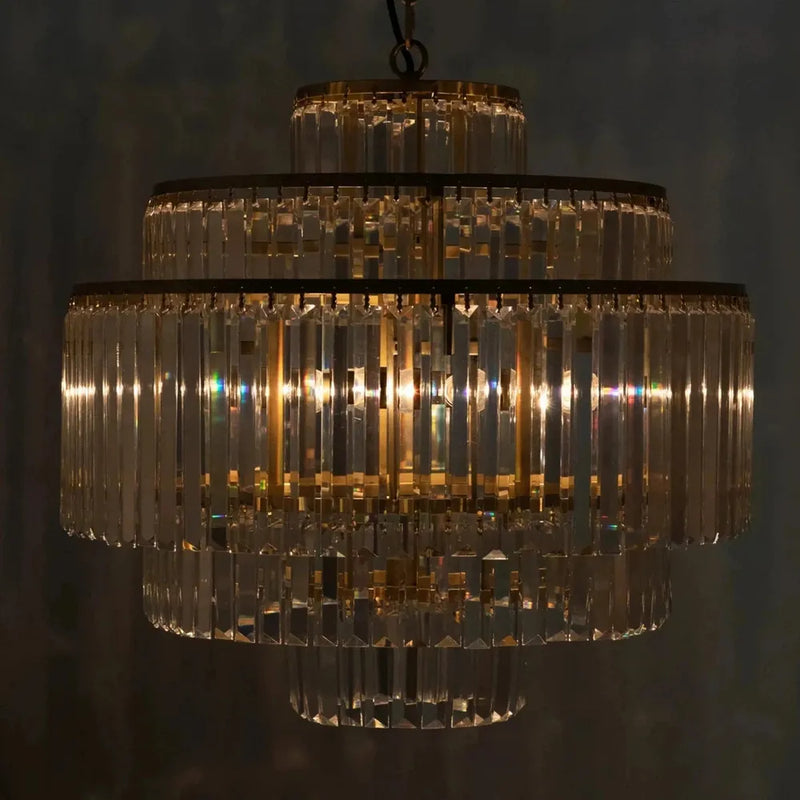 Alternate view of Quintus Chandelier, featuring crystal glass, brass metal, and ceiling-suspension loop.