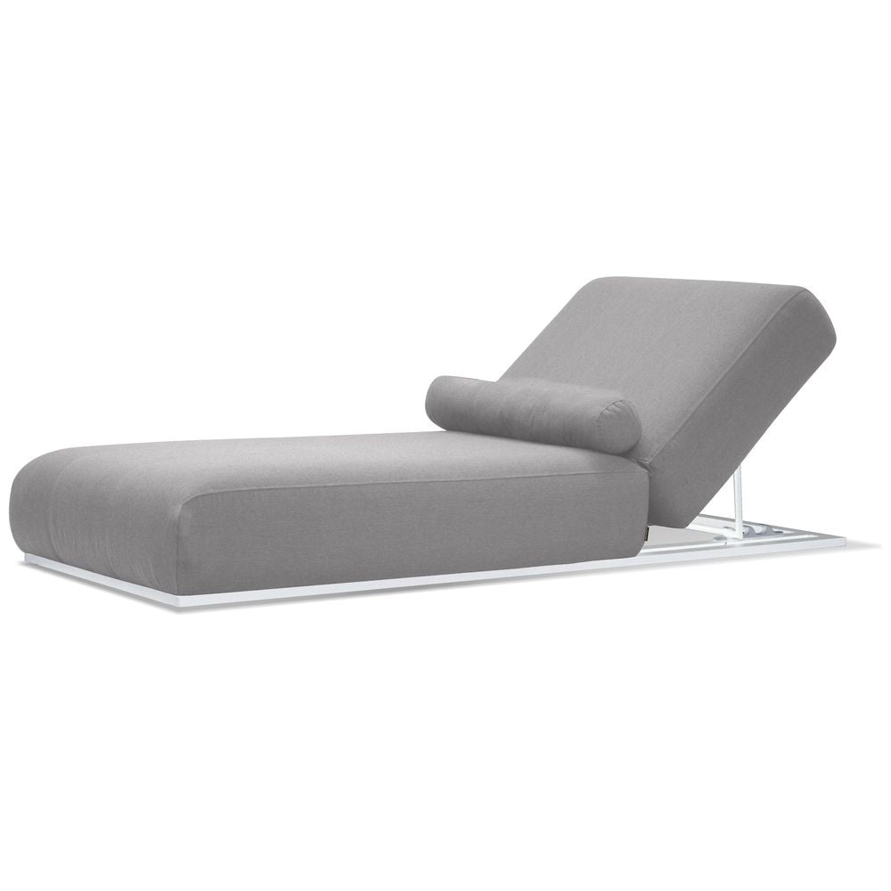 Bondi Lounger Chair Heather Grey Sunbrella Fabric White Aluminum Frame in heather grey.