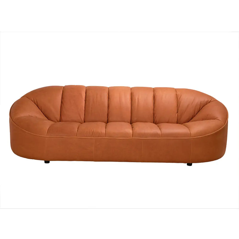 Amadeus Sofa, Roman Red Leather, shown in cognac orange-brown with leather.