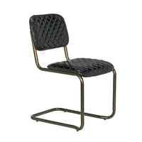 Alternate view of 0037 Dining Cantilever Side Chair, featuring quilted finish, leather, metal, and a cantilever sled base.