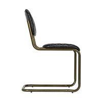 Additional view of 0037 Dining Cantilever Side Chair, featuring quilted finish, leather, metal, and a cantilever sled base.