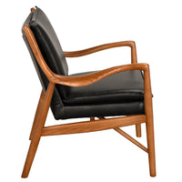 Additional view of Weston Chair with Black Leather in black and medium brown, featuring fixed sculpted arms.