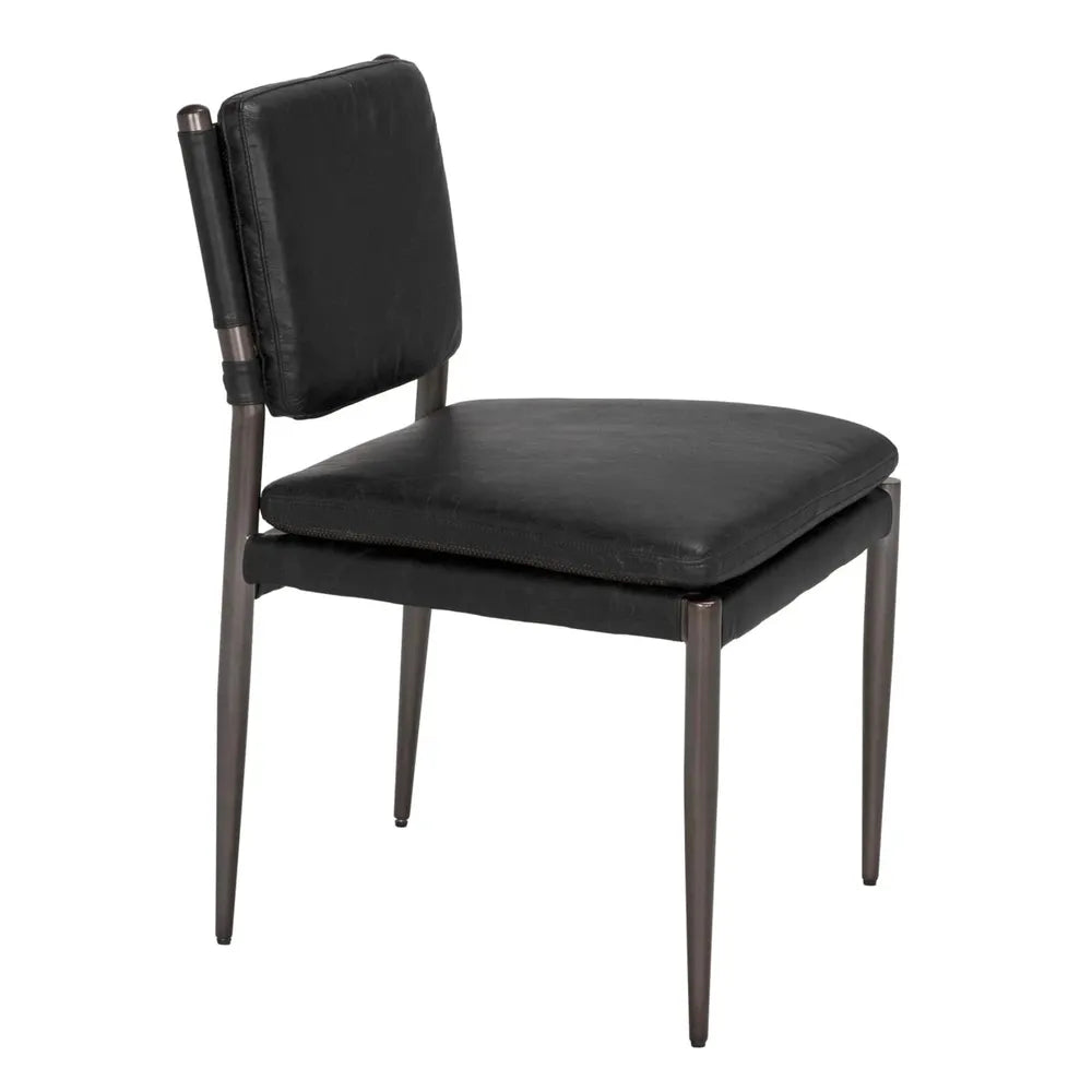 Alternate view of Elvis Chair, featuring powder-coated, leather, metal, and armless.