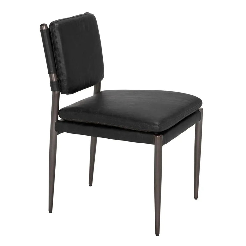 Alternate view of Elvis Chair, featuring powder-coated, leather, metal, and armless.