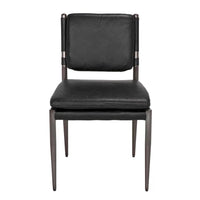 Elvis Chair, shown in black with leather, metal, and armless.