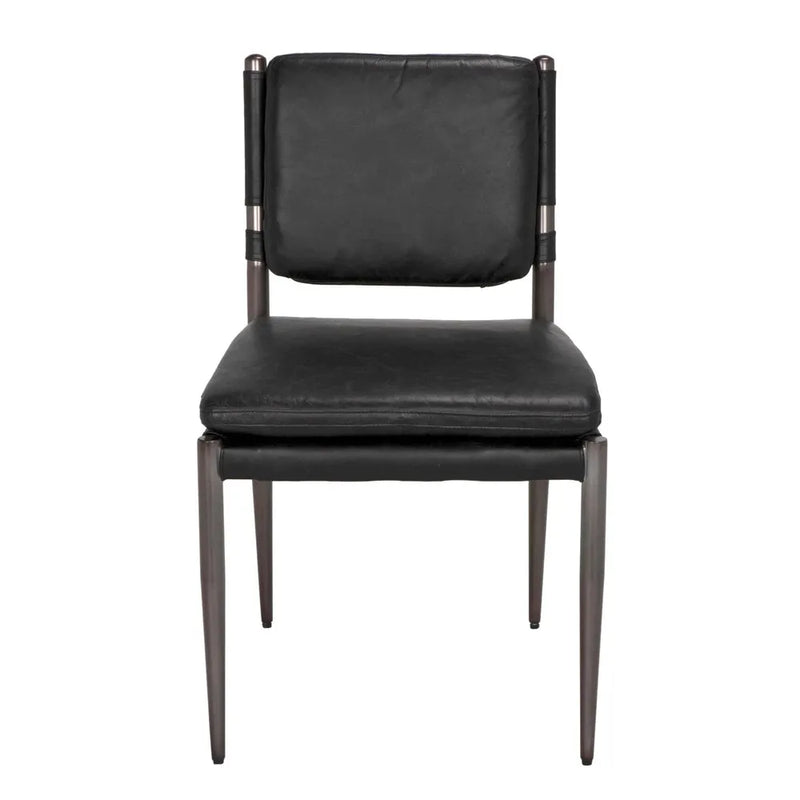 Elvis Chair, shown in black with leather, metal, and armless.