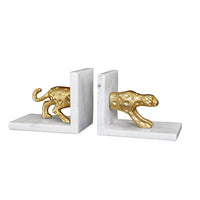 Alternate view of Leon White Marble Bookends, featuring polished stone finish, metal, marble, and paired opposing bookends.