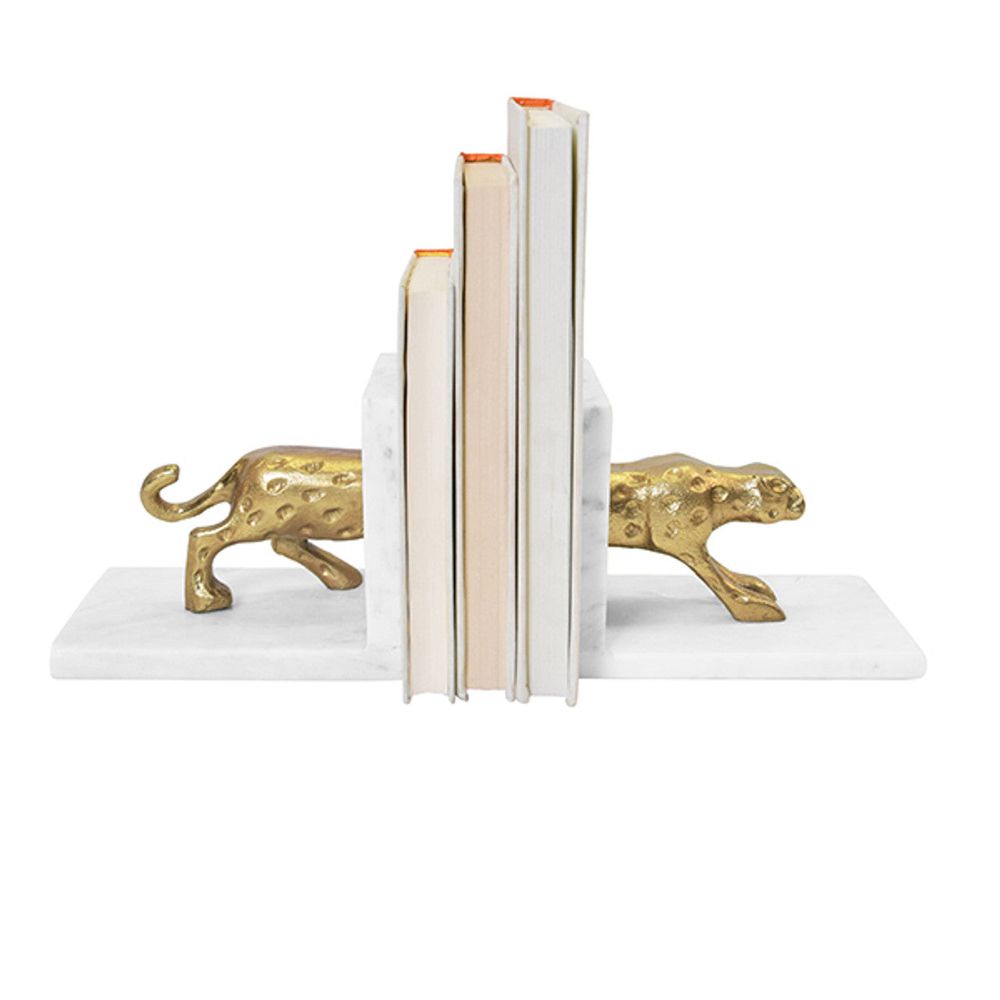 Additional view of Leon White Marble Bookends, featuring polished stone finish, metal, marble, and paired opposing bookends.