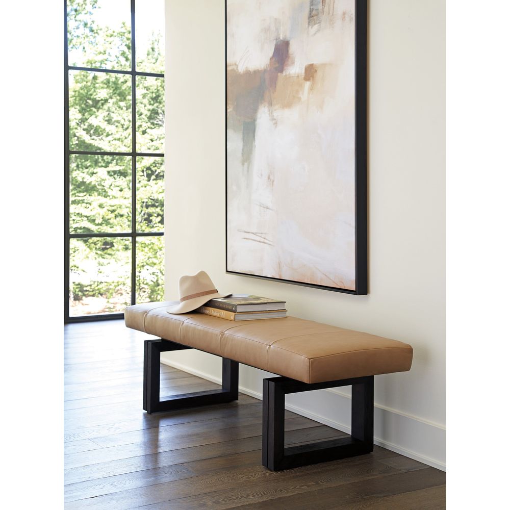Alternate view of Luxor Leather Bench, featuring leather, wood, and backless armless multi-seat bench.