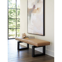 Alternate view of Luxor Leather Bench, featuring leather, wood, and backless armless multi-seat bench.