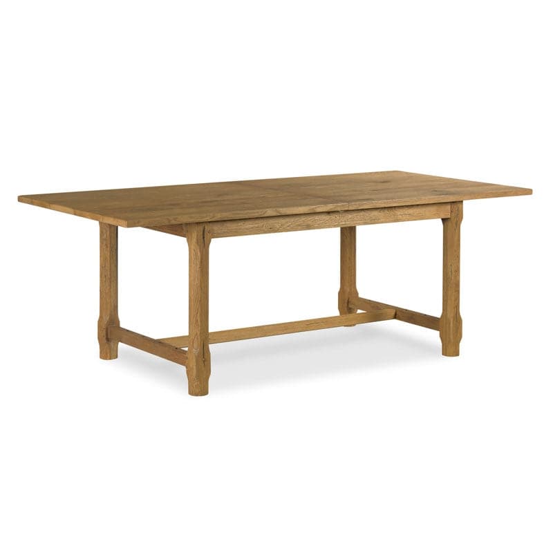 Forever Dining Table, shown in medium oak brown and warm honey tan with solid wood and oak.