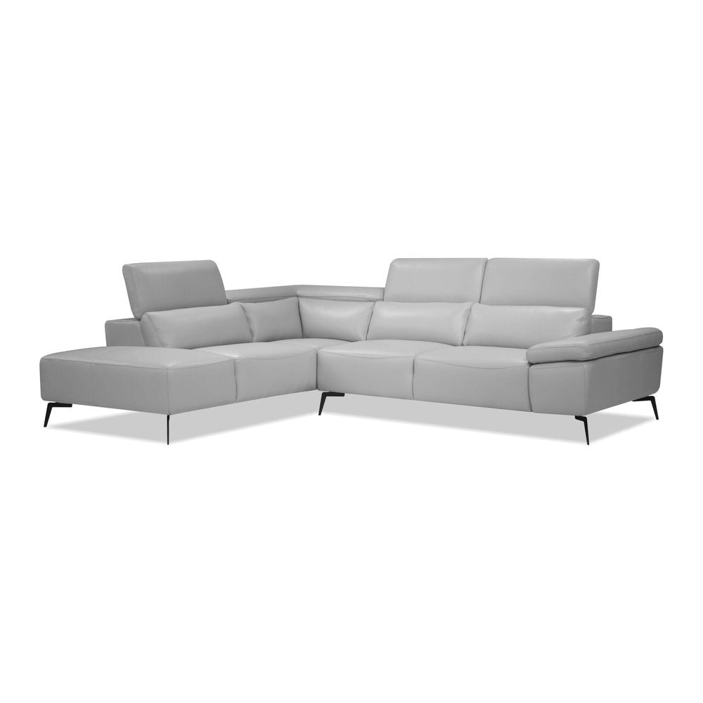 Camello Lsf Chaise Sectional Silver Full Top Grain Semi-Analine Leather With Adjustable Headrest Mechanism/Black Powder.
