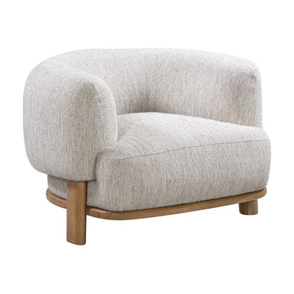 Alternate view of Vittori Boucle Chair, featuring textured woven upholstery, bouclé fabric, wood, and fixed continuous arms.