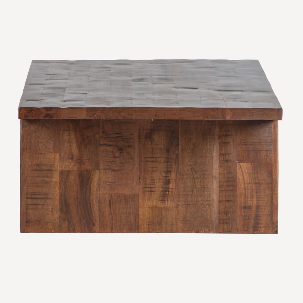 Alternate view of Keystone Reclaimed Wood Coffee Table, featuring reclaimed solid wood and fixed solid plank base.