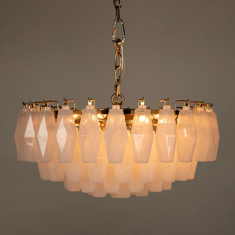 Alternate view of Ludmilla Chandelier, Small, featuring faceted finish, glass, brass, and chain-hung ceiling suspension.