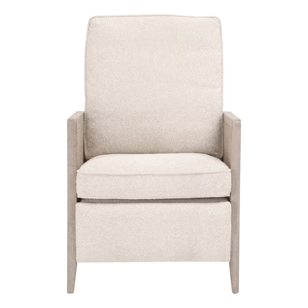 Alternate view of Leone Recliner, featuring matte upholstery finish, fabric, wood, and reclining mechanism.