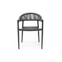 Leyla Outdoor Dining Armchair, shown in charcoal and dark grey with aluminum, synthetic rope, and fixed arms.